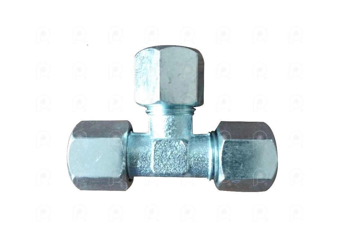Unión T metálica con inserto y virola 6mm