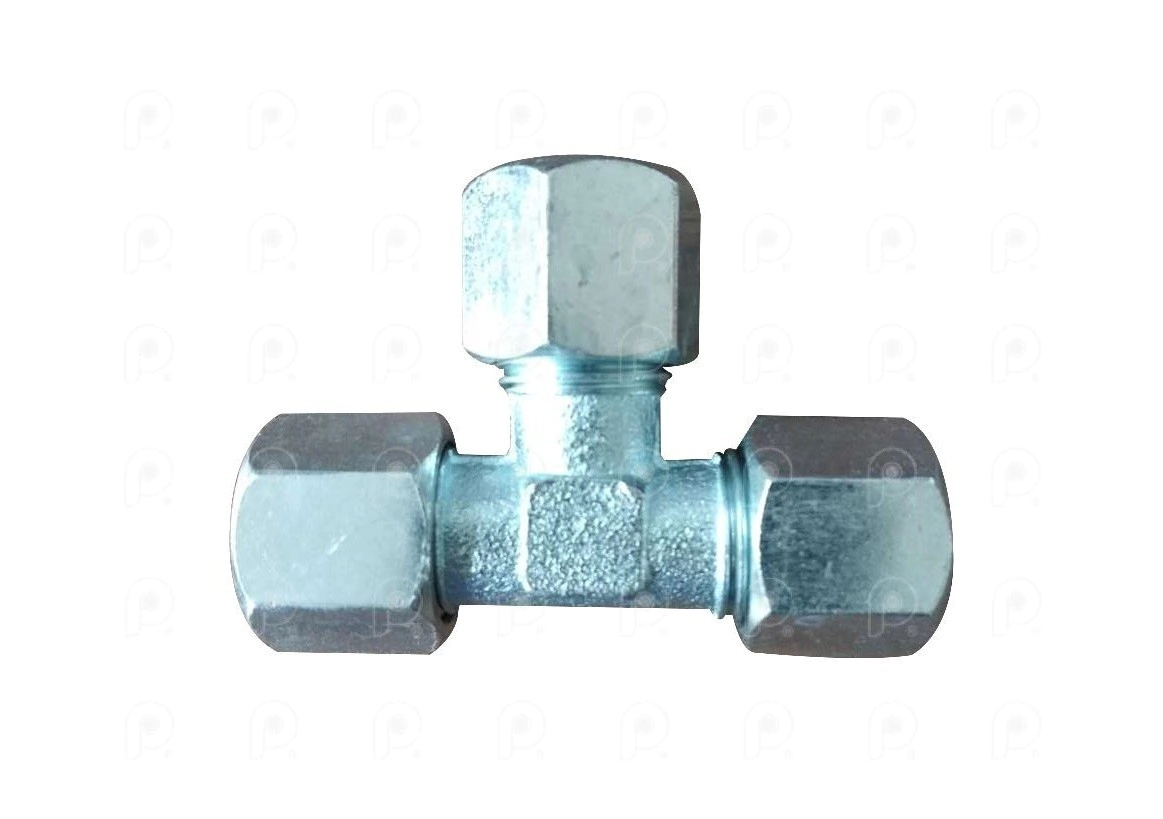 Unión T metálica con inserto y virola 8mm